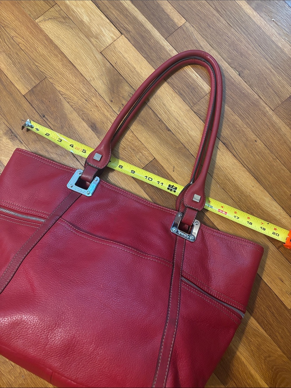Tignanello Large Red Leather Top-Handle Tote Bag Purse - Picture 11 of 16